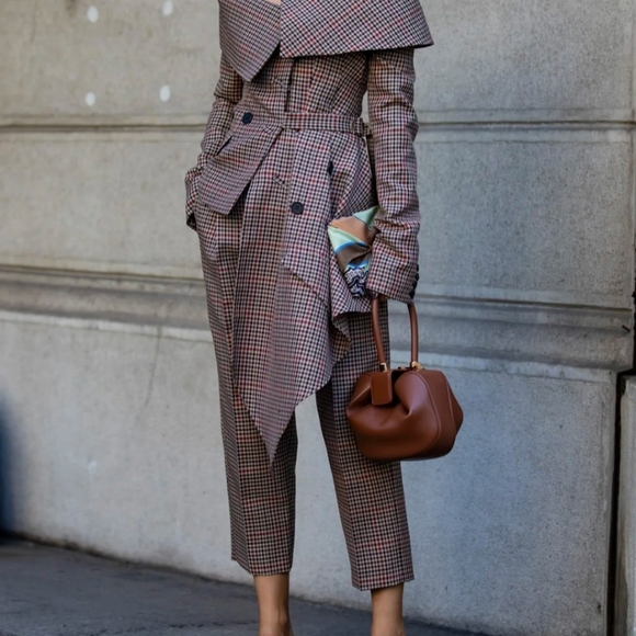 Plaid Cold Shoulder Blouse and pants set - Picture 2 of 10